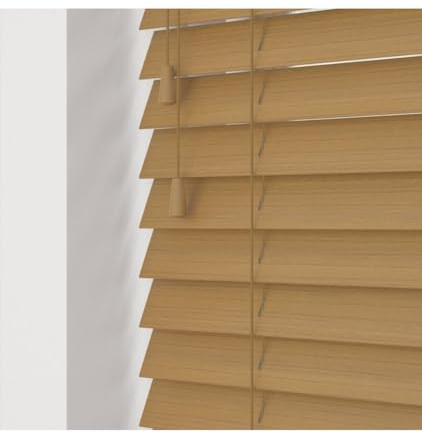 Sahara Oak Faux Wood Venetian Blind 50mm Slats - 50cm Width x 120cm Drop | Fine grain Sahara Oak faux wood Venetian blind with strings. 50mm slats. 50cm width x 120cm drop. Moisture resistant.
