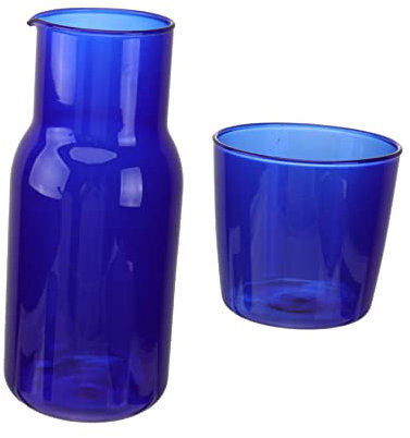 1juego Vaso Y Botella De Agua De Vidrio Azul Jarra De Té De Borosilicato Para Bebidas Frías Y Calientes Utensilios De Bebida Para Hogar Y Oficina Para Fiestas Y Reuniones
