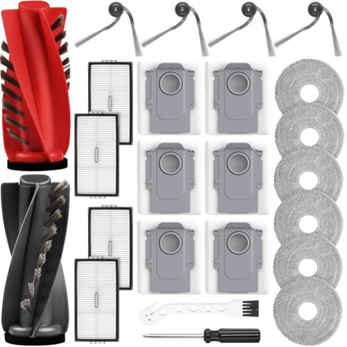 24 Stück Zubehör für Roborock Saros 10R / Qrevo CurvX Saugroboter, 2 Hauptbürste, 6 Staubbeutel, 6 Wischpads, 4 HEPA Filter, 4 Seitenbürsten, 1 Reinigungsbürste, 1 Schraubendreher