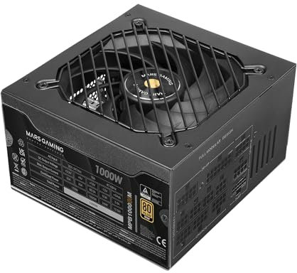 MARS GAMING MPB1000SIM, Vollmodulares ATX-Netzteil 1000W, 7 Jahre Garantie, 80Plus Gold 90%, SI Extreme Silence Lüfter 140mm, AI2-RPM, DC-DC und SMD Technologien, ATX 3.1 und PCIe 5.1, Schwarz