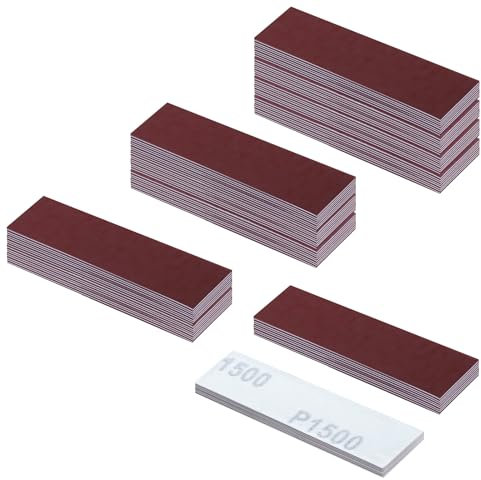 LeonTOOL 100pcs 1500 Grit Micro detalle Papel de Lijado Kit 3.5 x 1.2 Gancho y hebilla tiras de papel de lija Detalle Lijadora Recargas Acabado Papel Lijadora para espacios restringidos