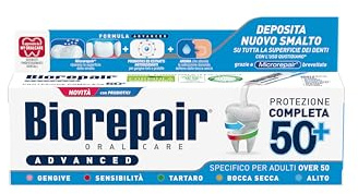 Biorepair, Dentifricio Advanced Protezione Completa, per Adulti 50+, 75 ml | Dentifricio per Adulti over 50, Con MicroRepair, Probiotici e Estratti Antiossidanti, Senza Fluoro