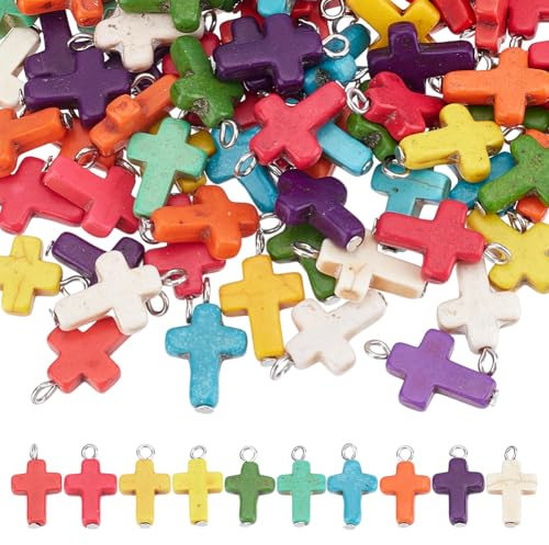 HOBBIESAY 100 Stück Türkis Kreuz Anhänger Bulk 0,87x0,47 Zoll Synthetische Türkis Kreuzanhänger Mit Öse Kleine Bastelanhänger Für DIY Armband Halskette Schmuckherstellung Loch: 3-4mm
