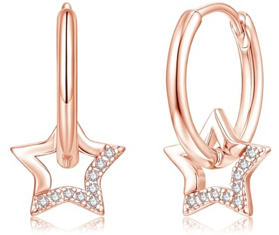 Cangall 925 Sterling Silber Ohrringe Creolen mit Mond Sonne Stern Anhänger | Ohrringe Silber 925, Hypoallergen Leichte Creolen Silber, Ohrhänger Silber Schmuck Geschenk für Damen Mädchen zum Weihnachten