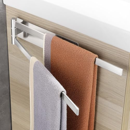 Gsocel Handtuchhalter ohne Bohren Doppelt 180° Schwenkbar, 39cm Silber | Selbstklebende Handtuchstange, 304 Edelstahl Gebürstet, für Bad & Küche, Ideal als Badetuchhalter, Rostfrei und Stabil