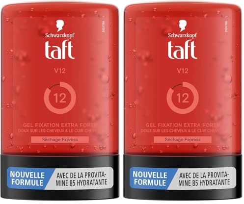 Taft - Schwarzkopf - Gel Tube Coiffant - Gel V12 - Séchage Express - Fixation Extra Forte - Doux sur les cheveux et le Cuir Chevelu - Sans Effet Collant - Formule Provitamine B5-250 ml (Lot de 2)