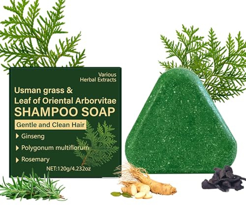 Nature Triangle Usman Grass Shampoo Bar, Seven Green Solido Shampoo con foglie dell'albero della vita orientale, Polygonum Multiflorum e rosmarino, pulizia profonda, rafforza e leviga i capelli