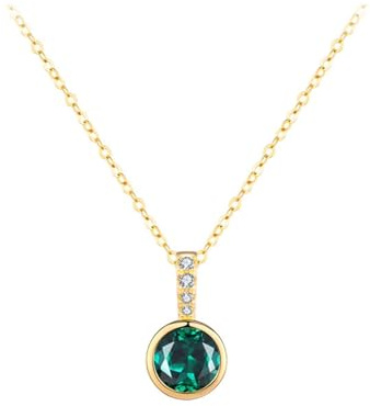 Calefee Gold Kette Frauen Echt 585, Halskette mit Anhänger Kreis Damen mit Kreierter Smaragd und Diamant, Echtschmuck Kette Verstellbar 40+5 cm