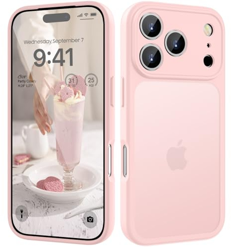 HGH Matt Hülle für iPhone 17 Pro Max mit Kameraschutz, [Militärschutz] Stoßfest FallSchutz, Durchscheinende Rückseite Anti-Fingerabdruck Hülle für iPhone 17 Pro Max Case-(Rosa)