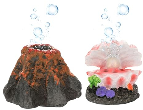GgiAvbn Aquarium Deko Vulkan Set 2 Stück, Aquarium Zubehör Deko mit Sprudler Effekt, Deko Aquarium Ornament Luftstein Anschluss, Vulkan Spielzeug Aquarium Blubber, Aquarium Sprudler für Fisch Tank