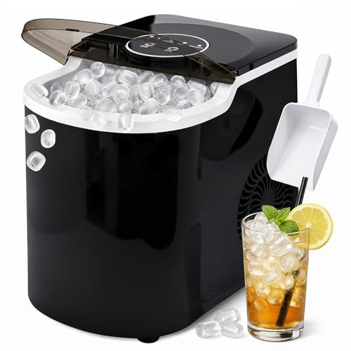 MoraRise Ice Maker Machine Countertop, 12kg/24H, 2 Sizes, Self-Cleaning Portable Ice Machine, 7 Bullet Ice Cubes in 6 Mins, Scoop & Basket for Home/Kitchen/Office/Bar (12Kg/24H)