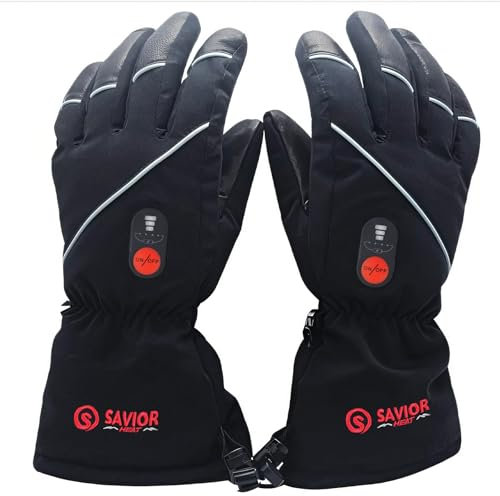 SAVIOR HEAT Guantes Calefactables Batería Recargable Hombre Mujer, Guantes Calefactables de Cuero Palma para Esquí Patinaje de Invierno, Guantes Térmicos para Motociclismo Caza 2.5-7 Horas