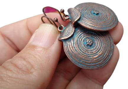 ✿ GERILLTE KUPFER PATINA KREISE ✿ kleine Ohrringe
