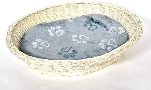 Tigana - Weidenkorb mit Zopfrand Hundekorb aus Vollweide in Weiß 70 cm (+ Kissen)