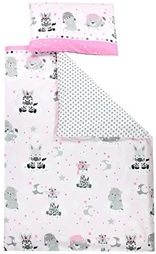 TupTam Kinder Bettwäsche Gemustert 2-Teilig Wendebettwäsche, Farbe: Baby Tiere Grau/Rosa, Größe: 135x100 cm