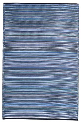 Fab Hab Outdoor-Teppich - Wasserfest, lichtecht, knitterfrei - Recycling-Kunststoff - Gestreift - Terrasse, Veranda, Deck, Balkon - Cancun - Indigo - 150 cm x 240 cm