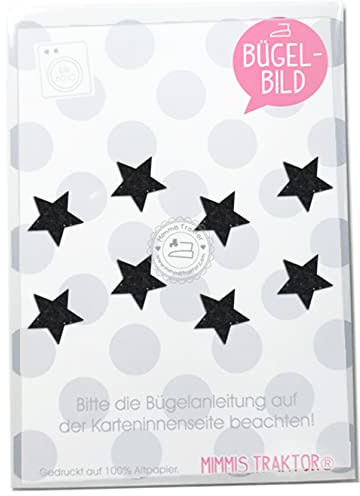 Bügelbild 8 GLITZER Mini Sterne, Größe 2 cm Aufbügler Applikationen Bügelsticker für Stoffe Textilien Kinder zum Aufbügeln Flicken, Farbe:Glitzer schwarz