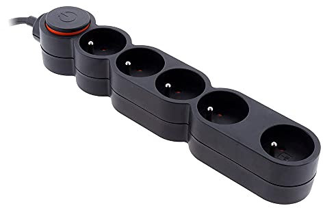 Bloc Home 5 prises 16A 2P+T avec interrupteur et fiche extraplate - Noir - câble HO5VV-F 3G1 1,5m - Zenitech
