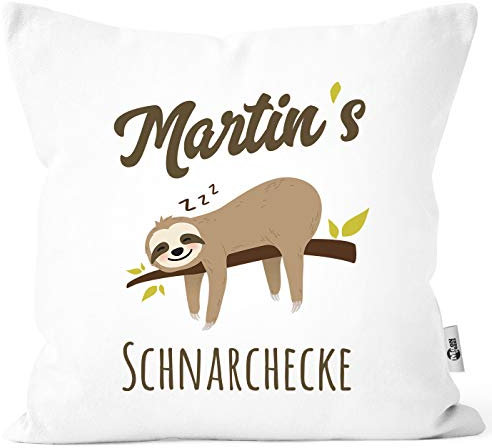 MoonWorks® Kissen-Bezug Spruch Opa's Oma's Mama's Papa's Schnarchecke Faultier Print Kissen-Hülle Deko-Kissen Baumwolle Weiss Unisize