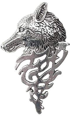 Broche pins acier argenté tête de loup.