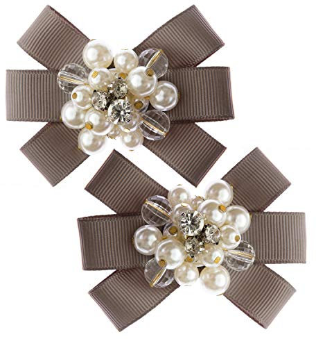 LOVE SHOES Damen 2 Schuhclips Schuhschmuck Schleife Brosche Grau Schmuck Accessoire Schuhe Brautschuhe Abendschuhe