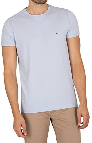 Tommy Hilfiger Men’s Short Sleeve Round Neck Slim Fit Stretch T-Shirt, Blue (Breezy Blue), M