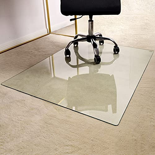 GLSLAND Tapis de chaise de bureau pour moquette – 91,4 x 116,8 cm – Tapis de sol en verre trempé – Pour chaise de bureau sur moquette – Tapis de sol d'ordinateur transparent de 0,6 cm d'épaisseur avec