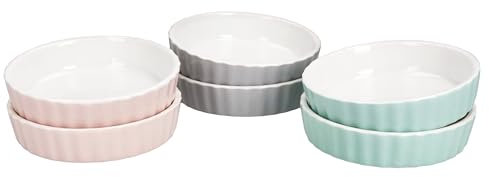 MamboCat Emilia Lot de 6 coupelles rondes Ø 11,5 cm I 140 ml I Porcelaine I Rose, menthe et gris I Mini plat de cuisson rond I Pour crème brûlée, soufflé, cupcakes, tiramisu, etc.