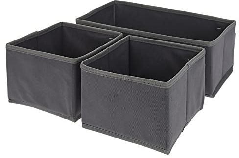 MIJOMA 3-tlg Set Organizer Schrankorganizer Aufbewahrungsboxen Stoffboxen, faltbar, für Kleiderschrank, Kommode, Accessoires, Kosmetik, Spielzeug, grau