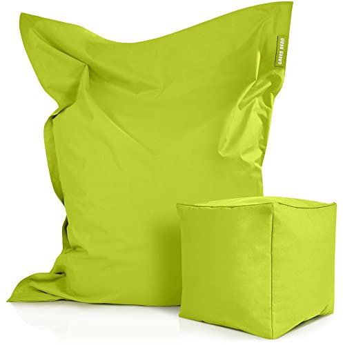 Green Bean 2er Set XXL Sitzsack inkl. Pouf fertig befüllt mit EPS-Perlen - Riesensitzsack 140x180 Liege-Kissen Bean-Bag Chair Loung Bodenkissen
