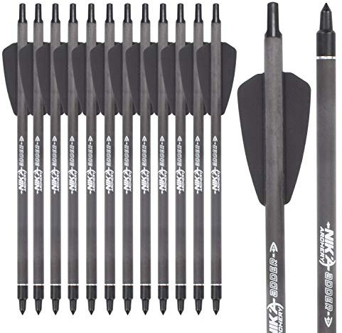 ELONG OUTDOOR 12 Stück 7,5 Carbon Armbrust Bolzen für Armbrust Adder Cobra System Bogenschießen Pfeile, Jagd Pfeile mit 2 Flügelschraubel Ersatz Pfeilspitze Spitze