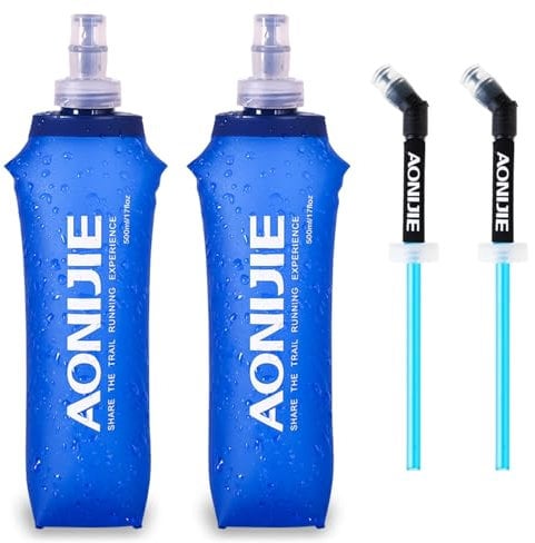 TRIWONDER Gourde Souple Pliable Flasque Running Bouteille d'eau Souple Poche Hydratation Réservoir d'Eau Flacon pour Sport Utilisation en Extérieur (500 ml avec paille - 2 Pièces)