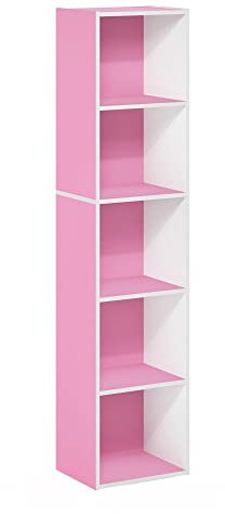 Furinno Pasir 5-stufiges Bücherregal mit offenem Regal, Rosa/Weiß