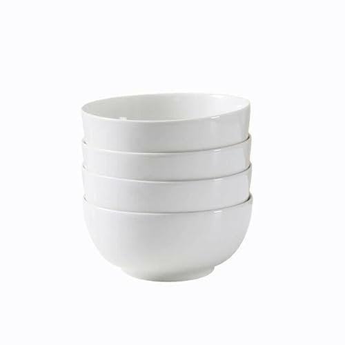 Vencier Set of 4 Porcelain 600ml Bowls | Cereal, Pasta, Noodles, Ice Cream | White Serving Bowls | Microwave Safe & Dishwasher Safe