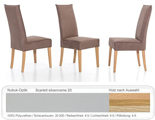 expendio 6X hochwertiger Polsterstuhl Kiana Esszimmerstuhl Küchenstuhl Massivholzstuhl Verschiedene Varianten, Holzart:Buche Natur lackiert, Bezugstoff:Scarlett silvercreme