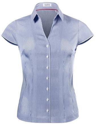 Vincenzo Boretti Chemisier, Modern-fit/légèrement cintré, col de Chemise, Manches Courtes, à Rayures Bleu foncé/Blanc 36