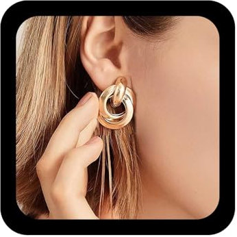 Inilbran Punk Circle Knot Ohrringe Vintage klobige Creolen Geometrie Kreis Tropfen Ohrringe Gold verdrehter Kreis Ohrringe Schmuck Für Frauen Und Mädchen