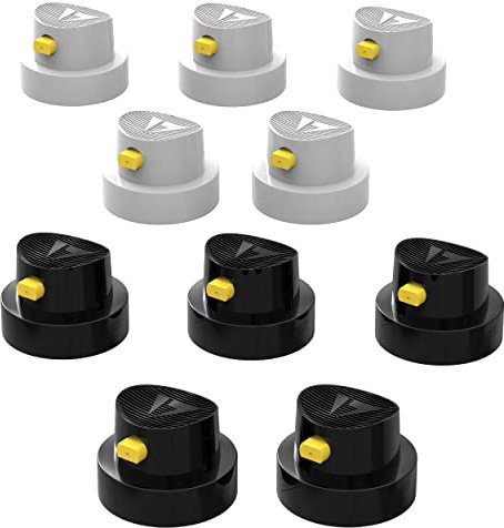AUPROTEC Sprühkopf Set Ersatz Sprühköpfe 10 tlg. Fächersprühkopf Spray Caps Kit 5x schwarz/gelb + 5x weiß/gelb