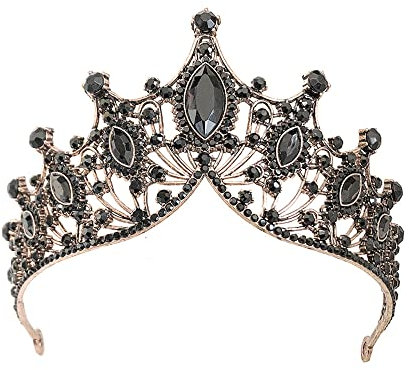 Frauen Schwarz Kristall Tiara Kronprinzessin Mädchen Elf Stirnband Strass Geschenk für Kostüm Hochzeit Braut Brautjungfer Abschlussball Geburtstag Festzug Halloween Haarschmuck Geschenk Barock 1#