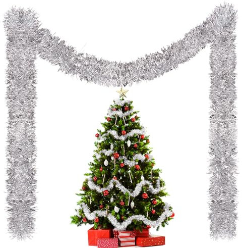 20M/Pack of 10 Lametta Weihnachtsbaum, Lametta Silber Girlande Weihnachten, Weihnachtsbaum Deko, Weihnachtsdeko Girlande, Lametta Girlande für VorhäNge, Zimmer, Party Weihnachtsfeierdekoration