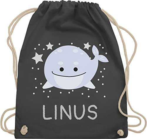 Turnbeutel Rucksack - Geschenk Wal mit Name personalisiert I - Unisize - Dunkelgrau - personalisierter beutel kinder kindergarten wale namens stoffbeutel personalisierte stofftasche jungen buckelwal