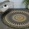 YUCFS Traditioneller Orientteppich, fusselfrei, Esszimmer, Eingangsbereich, Foyer, Wohnzimmer, Schlafzimmer, Bereich, schwarz-Goldener Retro-Stil, Ø 200 cm