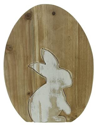 FRANK FLECHTWAREN Osterdeko Hase in Ei, naturfarbenes Holz, herausnehmbares weiß gekalktes Häschen, Maße: Höhe 30 cm