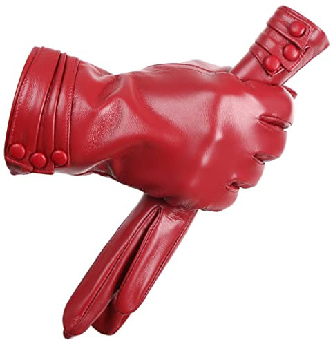 Fashion Schaffell Echtleder Handschuhe Mehrfarbige Lederhandschuhe Winter Warm Warme Damen Lederhandschuhe Rot 8