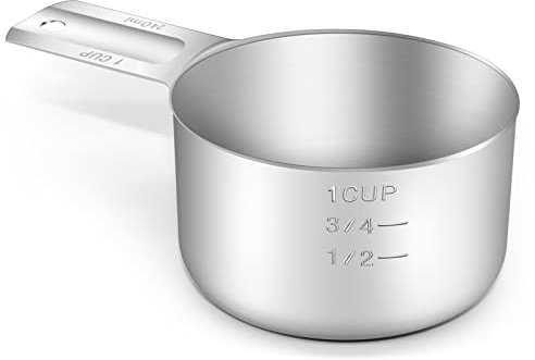 BERYLER 1PCS 1Cup (240ml, 8oz) Single Measuring Cup, Stainless Steel Measure Scoop, Metric and US Measurement, Dishwasher Safe