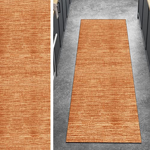 Ymural Teppich Läufer Flur rutschfest Modern Lang Teppichmatten 80x300CM Orange Kücheläufer Meterware Teppichläufer Waschbar Kurzflor Polyester Korridor Schlafzimmer, Anpassbar Breite 40-120cm