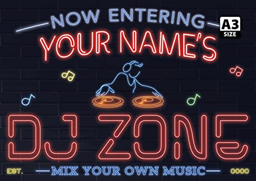 ELITEPRINT Personalised Dj Neon Music Effect Sign Custom Wall Art Decor Metal Plaque - Wall Art Decorations (A3 (42cm x 29.7cm))