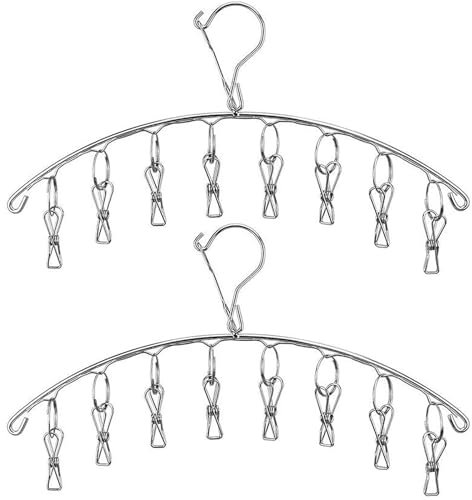 Séchoir à Linge en Acier Inoxydable avec Crochet Coupe - Vent, Porte - Linge, Porte - Manteau avec 8 Clips pour sécher Les Chaussettes, Serviettes, Couches, vêtements pour bébés, Gants (Paquet de 2)