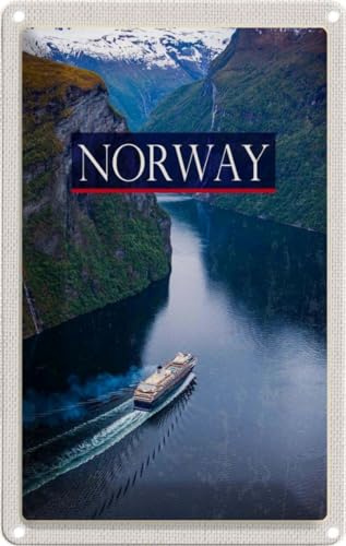 vianmo Blechschild 30x20 cm Norwegen Kreuzfahrt Meer Gebirge Bildmotiv Reisemotiv Abenteuer Reisen Urlaub Deko Geschenk Metall Schild