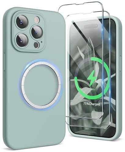 SURPHY für iPhone 15 pro max Hülle Silikon (6,7) kompatibel mit MagSafe mit Displayschutzfolie & Vollständiger Kameraschutz, Handyhülle iPhone 15 pro max Case mit Magnete, Agavengrün
